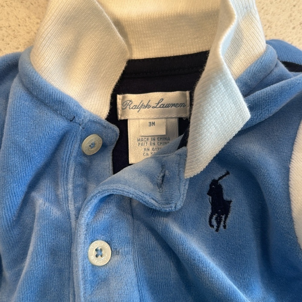 Velour jumpsuit with collar Blue and Navy Blue Ralph Lauren vintage jumpsuit 3M - Picture 5 of 8